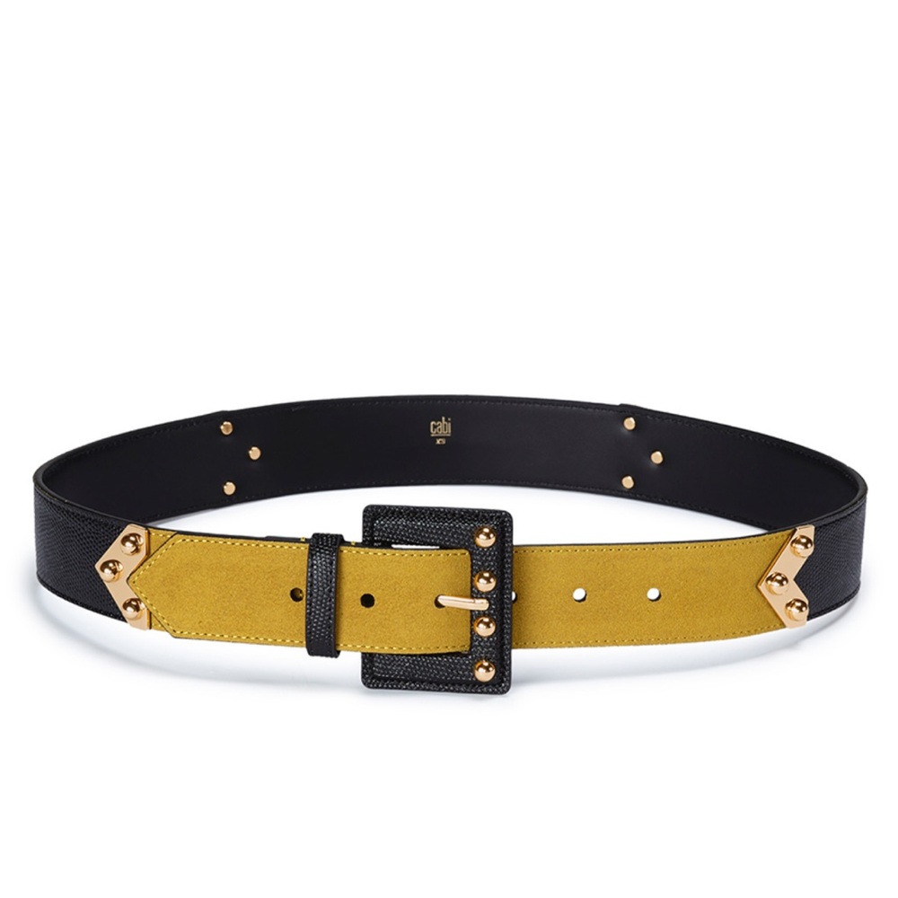 CAbi ORNAMENTAL BELT.  Stylish Yellow and Black Belt with Gold Accents - Picture 2 of 5